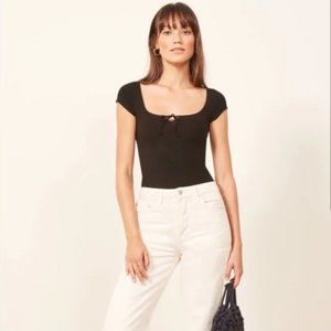 Reformation Loren Bodysuit, S BLACK tencel ribbed